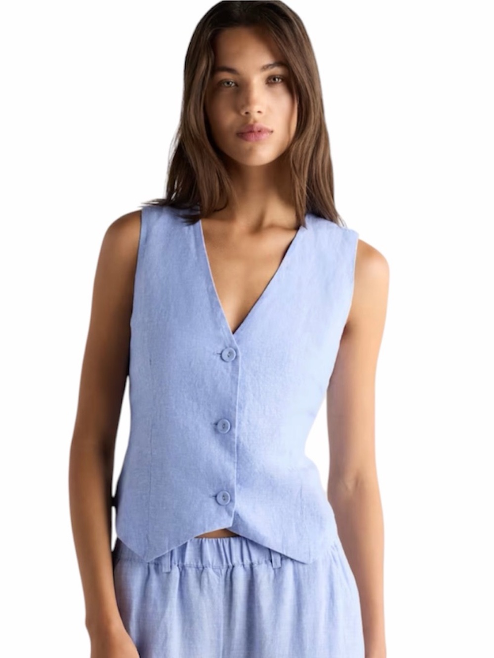 Quince European linen French blue three button vest large
